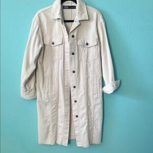 Zara Off-White Button-Up Denim Coat